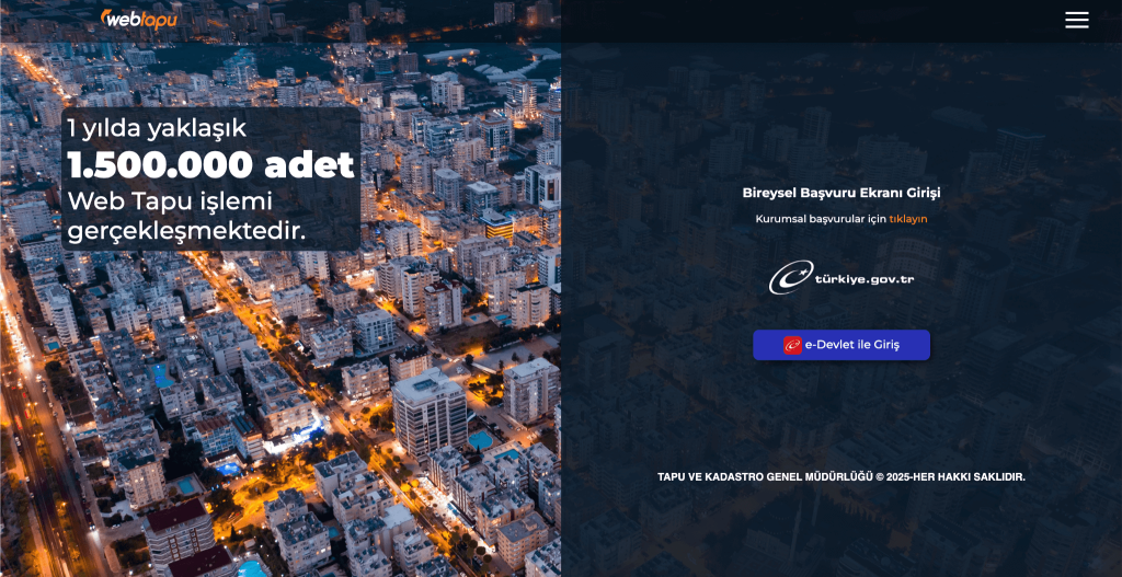 WebTapu e-devlet giriş ekranı